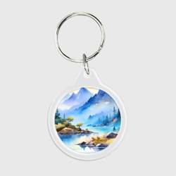 Брелок круглый Акварельный пейзаж - нейросеть