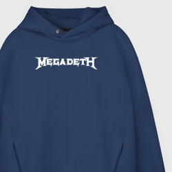 Светящееся худи с принтом Megadeth логотип для любого человека, вид спереди №6. Цвет основы: темно-синий