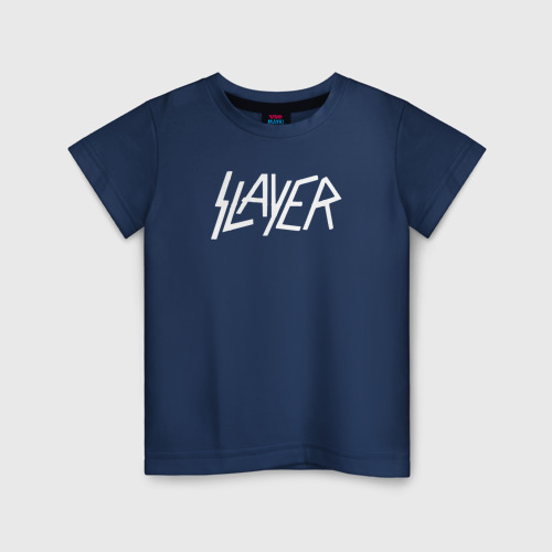 Светящаяся детская футболка Slayer логотип, цвет темно-синий