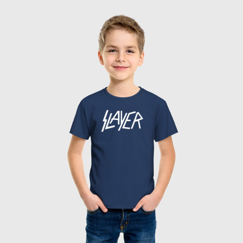 Светящаяся детская футболка Slayer логотип, цвет темно-синий - фото 4