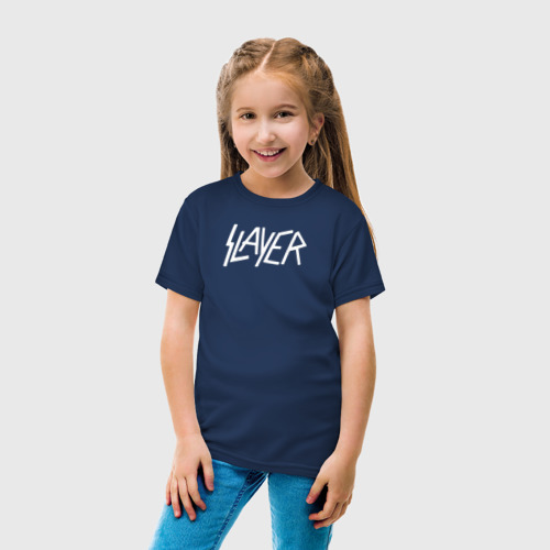 Светящаяся детская футболка Slayer логотип, цвет темно-синий - фото 6