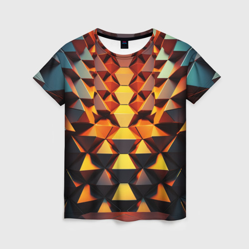 Женская футболка 3D с принтом Объемные кубы полигон, вид спереди #2
