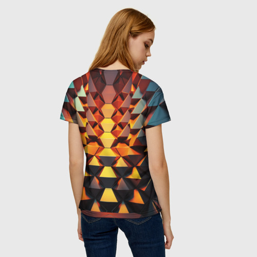Женская футболка 3D с принтом Объемные кубы полигон, вид сзади #2