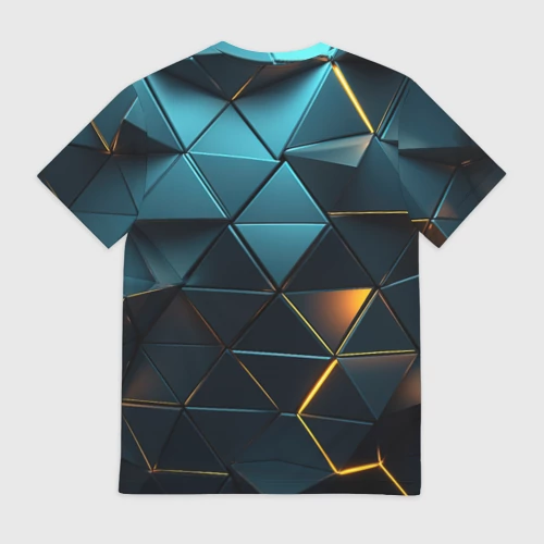 Мужская футболка 3D с принтом Объемные частицы с подсветкой, вид сзади #1
