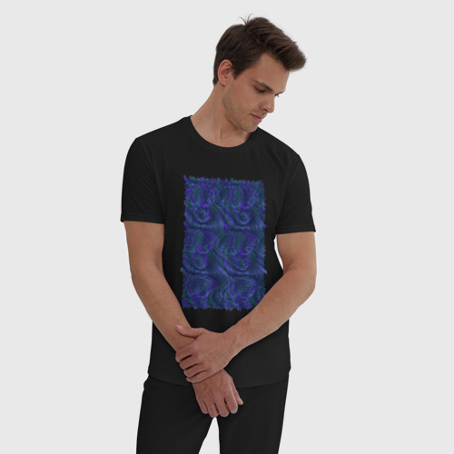 Мужская пижама хлопок Абстракция синий бит, цвет черный - фото 3