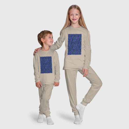 Детская пижама с лонгсливом хлопок Абстракция синий бит, цвет миндальный - фото 9