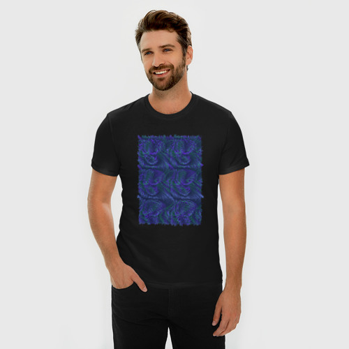 Мужская футболка хлопок Slim Абстракция синий бит, цвет черный - фото 3