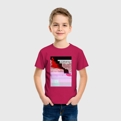 Детская футболка хлопок Abstract glitch, цвет маджента - фото 3