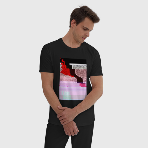 Мужская пижама хлопок Abstract glitch, цвет черный - фото 3