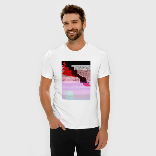 Мужская футболка хлопок Slim Abstract glitch, цвет белый - фото 3