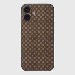 Чехол для iPhone 16 силиконовый с защитой камеры Подковы и клевер на удачу паттерн