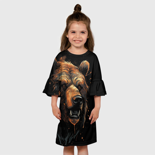 Детское платье 3D с принтом Бурый  медведь, вид сбоку #3