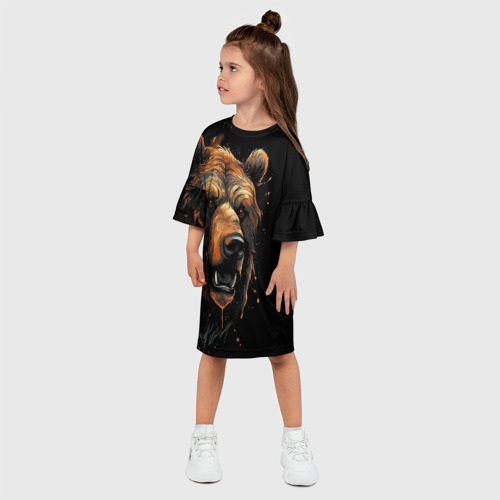 Детское платье 3D с принтом Бурый  медведь, фото на моделе #1