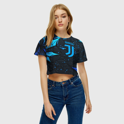 Женская футболка Crop-top 3D Juventus abstract blue logo, цвет 3D печать - фото 4