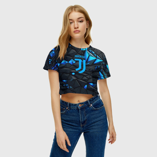 Женская футболка Crop-top 3D Blue logo Juventus, цвет 3D печать - фото 3