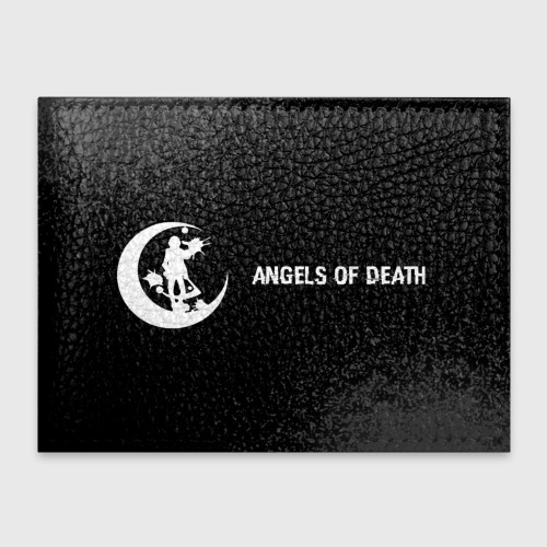 Обложка для студенческого билета Angels of Death glitch на темном фоне: надпись и символ