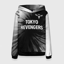Женская толстовка 3D Tokyo Revengers glitch на темном фоне: символ сверху