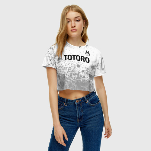 Женская футболка Crop-top 3D Totoro glitch на светлом фоне: символ сверху, цвет 3D печать - фото 3