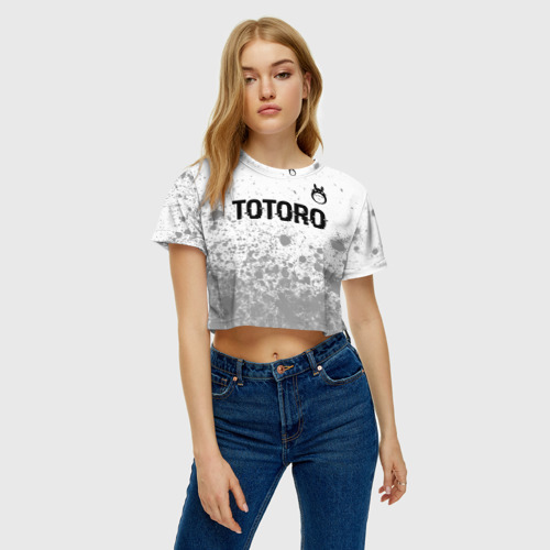 Женская футболка Crop-top 3D Totoro glitch на светлом фоне: символ сверху, цвет 3D печать - фото 4