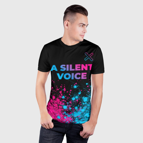 Мужская футболка 3D Slim A Silent Voice - neon gradient: символ сверху, цвет 3D печать - фото 3
