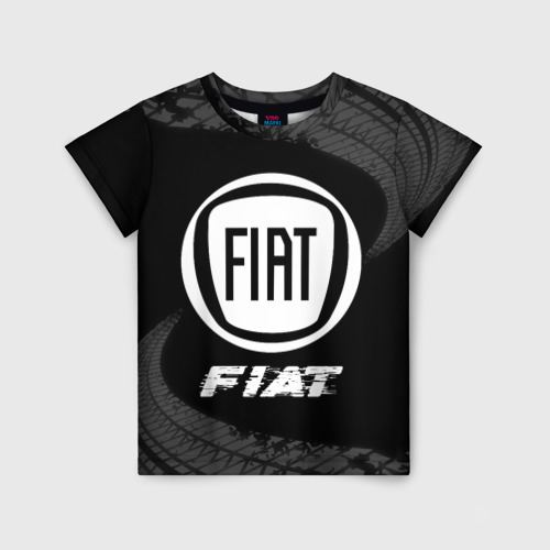 Детская футболка 3D Fiat Speed на темном фоне со следами шин, цвет 3D печать
