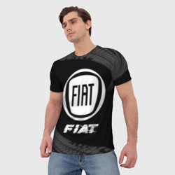 Мужская футболка 3D Fiat Speed на темном фоне со следами шин - фото 2