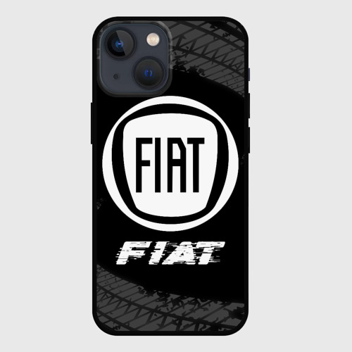 Чехол для iPhone 13 mini Fiat Speed на темном фоне со следами шин