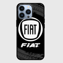 Чехол для iPhone 13 Pro Fiat Speed на темном фоне со следами шин