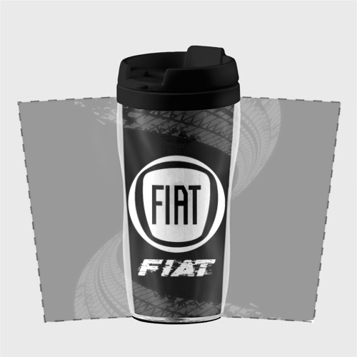 Термокружка-непроливайка Fiat Speed на темном фоне со следами шин - фото 2