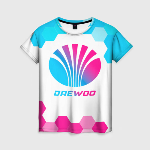 Женская футболка 3D с принтом Daewoo neon gradient style, вид спереди #2