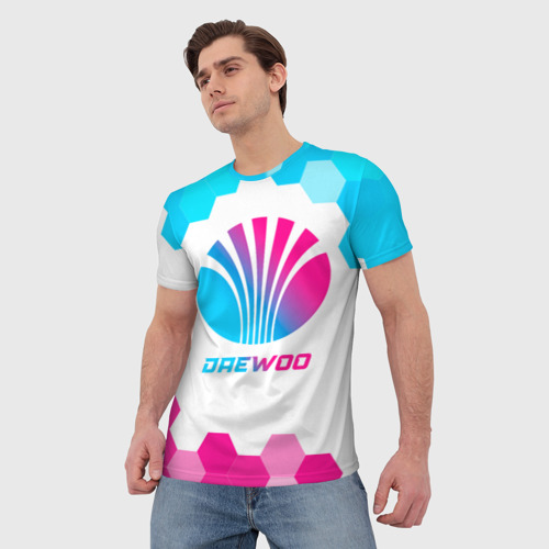 Мужская футболка 3D Daewoo neon gradient style, цвет 3D печать - фото 3