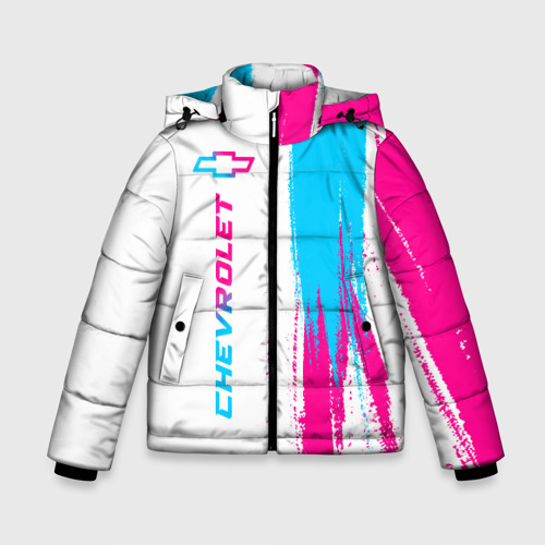 Зимняя куртка для мальчиков 3D Chevrolet neon gradient style: по-вертикали, цвет черный