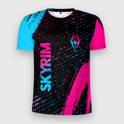 Мужская футболка 3D Slim Skyrim - neon gradient: надпись, символ