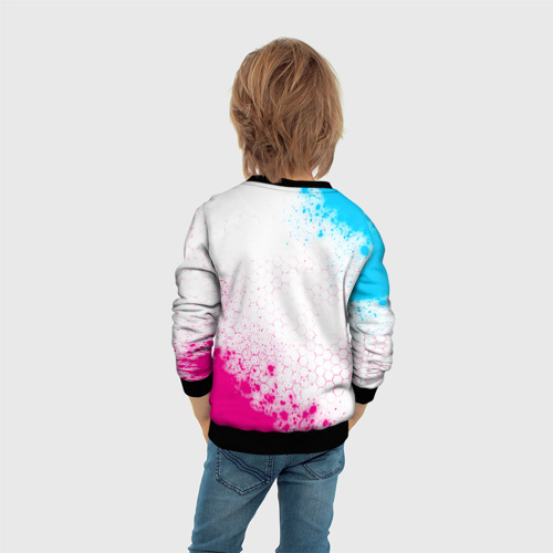 Детский свитшот 3D с принтом Sally Face neon gradient style: надпись, символ, вид сзади #2