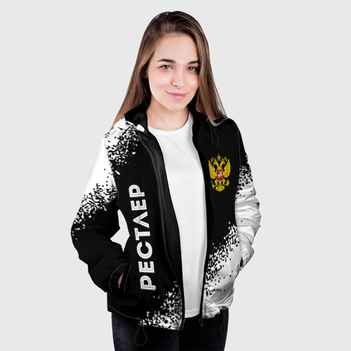 Женская куртка 3D Рестлер из России и герб РФ: надпись, символ, цвет черный - фото 4