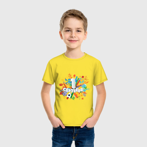 Детская футболка хлопок с принтом 1 сентября - день знаний, фото на моделе #1