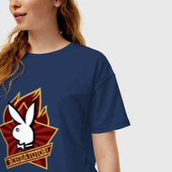 Женская футболка хлопок Oversize Кролик Playboy всегда готов - фото 2