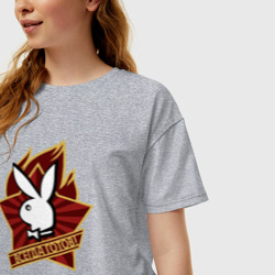 Женская футболка хлопок Oversize Кролик Playboy всегда готов - фото 2