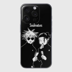 Чехол для iPhone 15 Pro силиконовый с защитой камеры Сатору Годжо и Гетто Сугуру - Магическая битва