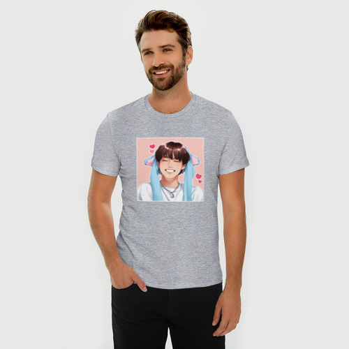 Мужская футболка хлопок Slim с принтом Han - Stray Kids, фото на моделе #1