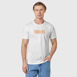 Светящаяся футболка с принтом Nirvana логотип для любого человека, вид спереди №2. Цвет основы: белый