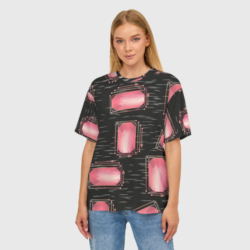 Женская футболка oversize 3D Прямоугольник линии и стрелки, цвет 3D печать - фото 3
