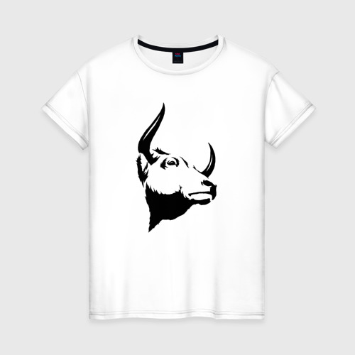 Женская футболка хлопок Голова быка, цвет белый