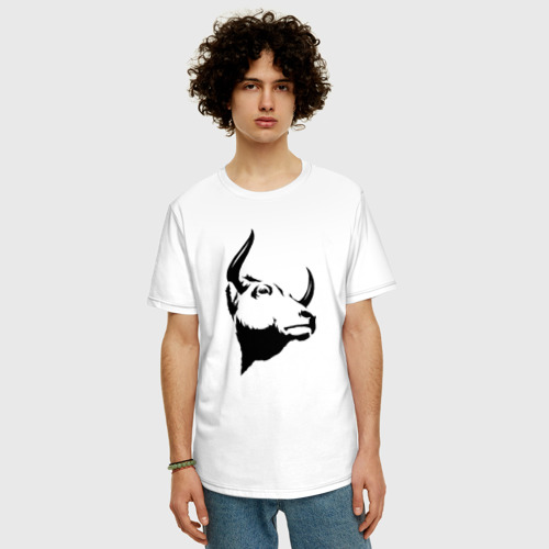 Мужская футболка хлопок Oversize с принтом Голова быка, фото на моделе #1