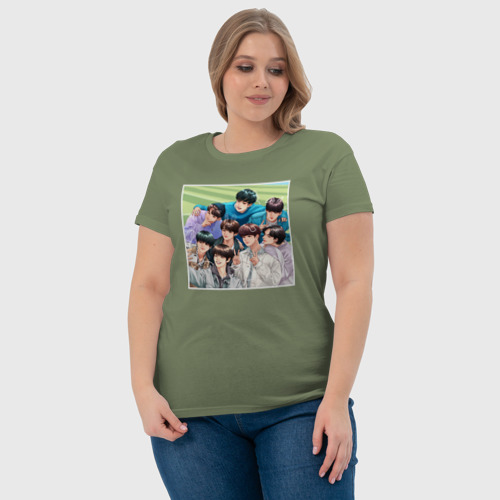 Женская футболка хлопок Stray Kids вместе, цвет авокадо - фото 6