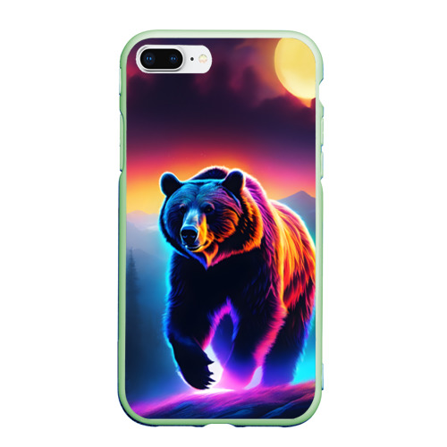 Чехол для iPhone 7Plus/8 Plus матовый с принтом Люминесцентный медведь гризли, вид спереди #2