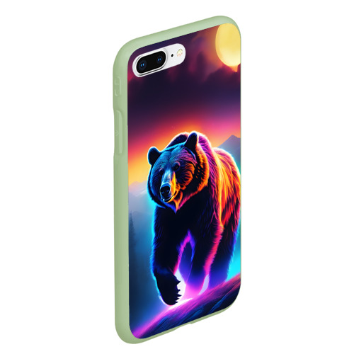 Чехол для iPhone 7Plus/8 Plus матовый с принтом Люминесцентный медведь гризли, вид сбоку #3