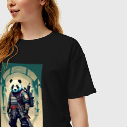 Женская футболка хлопок Oversize Панда - самурай - Киберпанк - фото 2