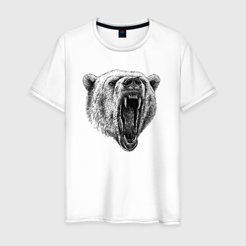 Мужская футболка из хлопка с принтом Белый медведь морда, вид спереди №1