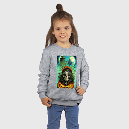 Детский свитшот хлопок с принтом Череп ведьмы - хэллоуин, фото на моделе #1
